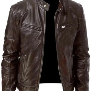 SOLD!!!!  Men’s Stylish Brown PU Leather Jacket. Casual style. Adult L. New.